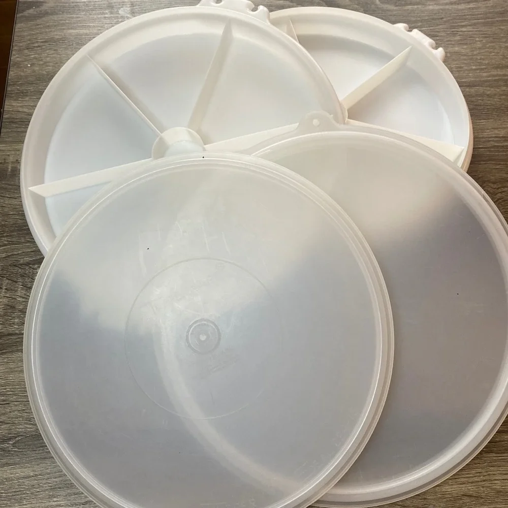 TWO Vintage Tupperware‎ Divided Serving Trays with Lids White